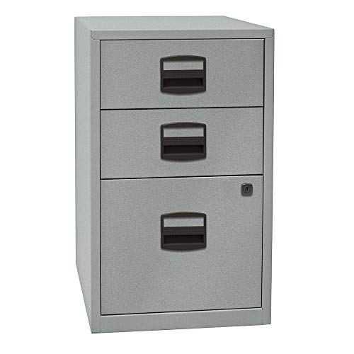 Bisley Home Beistellschrank PFA, 2 Universalschubladen, 1 HR-Schublade, Metall, 355 Silber, 40 x 41.3 x 67.2 cm