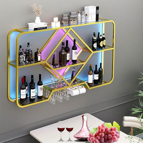 Weinregal, wandmontierte Barregale mit Weinglashalter – Likörregal, Minibar für die Aufbewahrung in der Küche – Glasregale, Wand-Barschrank, Ausstellungsregal für Likörflaschen – Eck-Kaffeeb