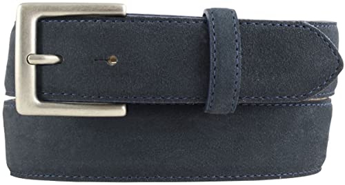 BELTINGER Gürtel aus Veloursleder 3,5 cm | Velour-Ledergürtel für Herren 35mm | Wildleder-Gürtel mit antik-silber Gürtelschließe | Dunkelblau 90cm