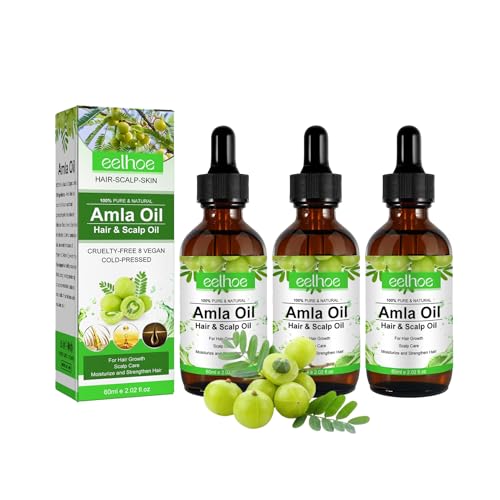 100% Reines, Natürliches Bio-Amla-Haaröl, Befeuchtet Gesundes Und Stärkt Das Haar, Reines Amla-Haaröl Für Haarwachstum Und Kopfhautpflege, ätherisches Hautpflegeöl Für Unisex. 2 Fl Oz (3Pcs)