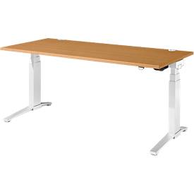 Schäfer Shop Genius Schreibtisch PLANOVA ERGOSTYLE, elektrisch höhenverstellbar, Rechteck, C-Fuß, B 1800 x T 800 x H 645-1305 mm, Buche/weiß