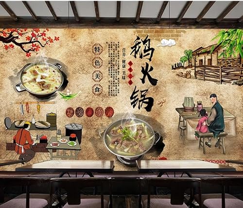 tyujlkjddlf Tapete Wandbild 3D Benutzerdefinierte Gänse-Hotpot-Snack-Restaurant-Hintergrundwand-450Cmx300Cm