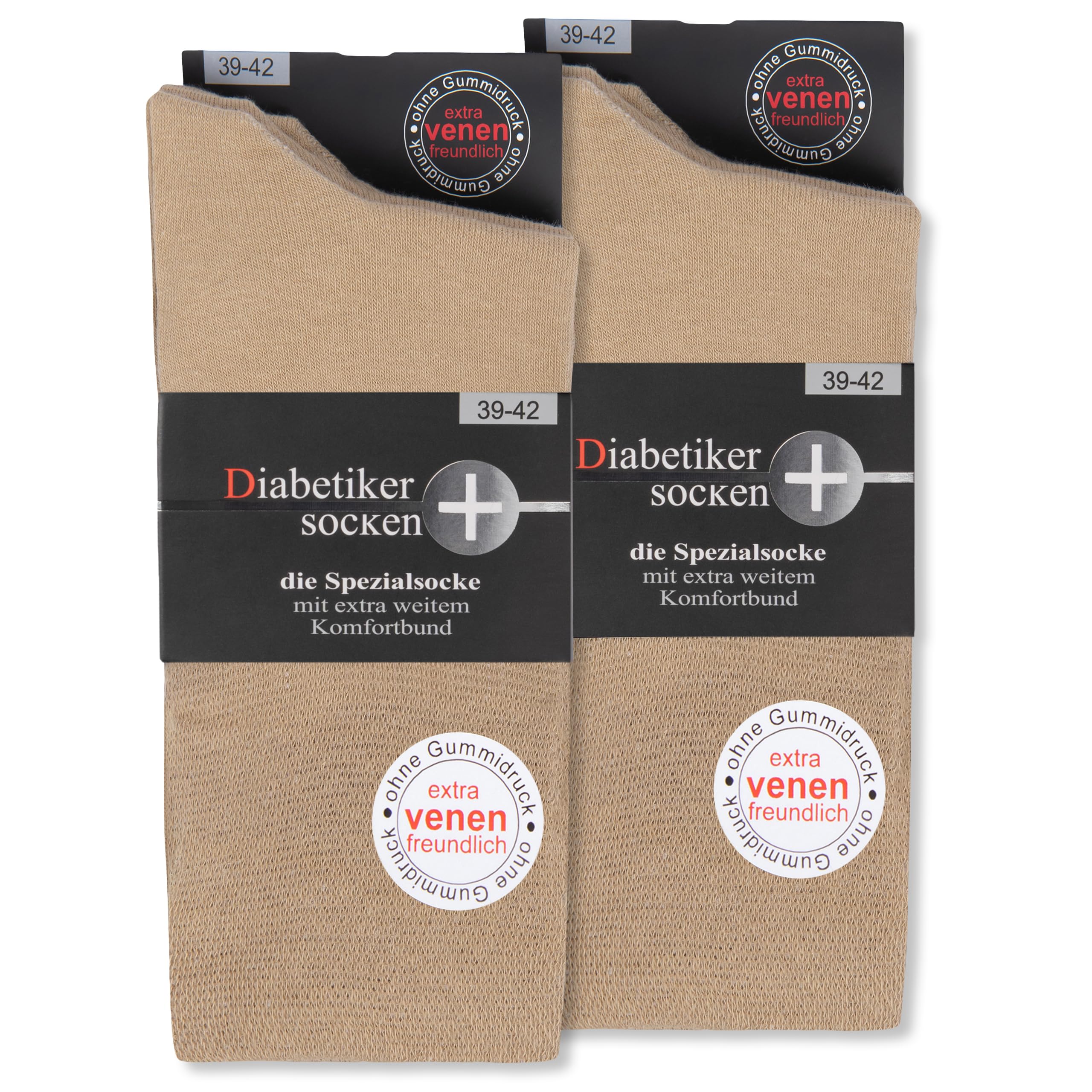 Diabetikersocken ohne Gummi & ohne Naht 97% Baumwolle (6 Paar) Diabetiker Socken mit Komfortbund für Damen & Herren 26803 WP (Beige 43-46)