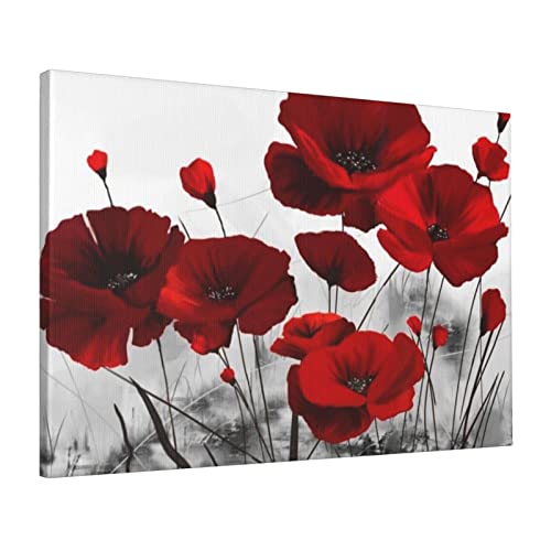 Rote Mohnblumen-Leinwand: >> 40,6 x 61 cm, 100 % Baumwolle, mit starker Dehnbarkeit und klarer Textur, Leinwand, rahmenlos, dekoratives Gemälde.