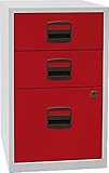 Bisley Home Beistellschrank PFA, 2 Universalschubladen, 1 HR-Schublade, Metall, 506 Korpus Lichtgrau, Fronten Kardinalrot, 40 x 41.3 x 67.2 cm