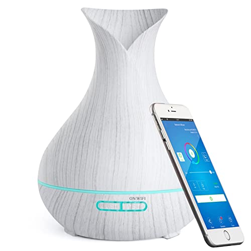 Alexa WiFi Aroma Diffusor für Ätherische Öle, 400 ml Smart Aromatherapie Luftbefeuchter, Unterstützt APP und Sprachsteuerung, 7 Farbige LED Duftlampen, Zeitpläne Erstellen, Timer, BPA-frei,Weiß