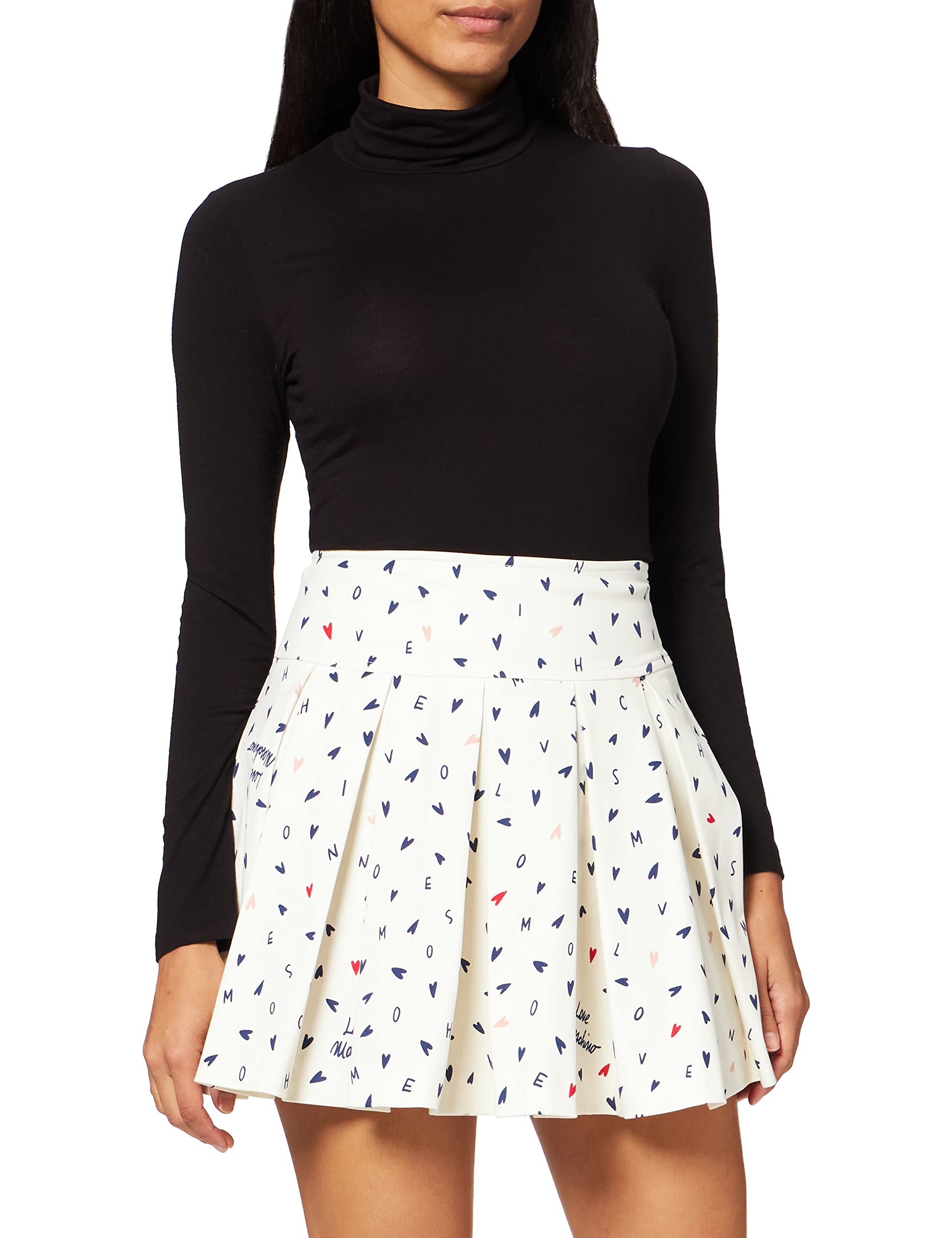 Love Moschino Damen Printed in All-Over Mini Hearts Skirt, F.BCO SCRI.NERE, 42