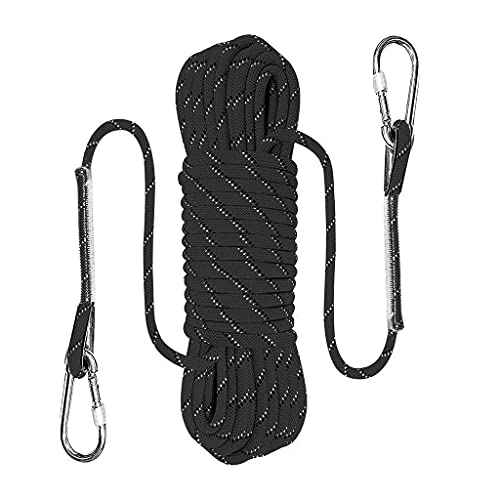 QHY Kletterseil 10mm Hochfestes Sicherheitsseil Rettungsseil Mit Karabiner Statisches Kletterseil Allzweckseil Festmacherleine Heavy Duty Seil Leine Outdoor (Color : Black, Size : 40m*10mm)