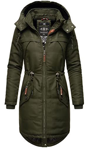 MARIKOO Damen Winter Jacke Parka Mantel Winterjacke warm gefüttert Kapuze B807 [B807-Kam-Bordeaux-Gr.XS]