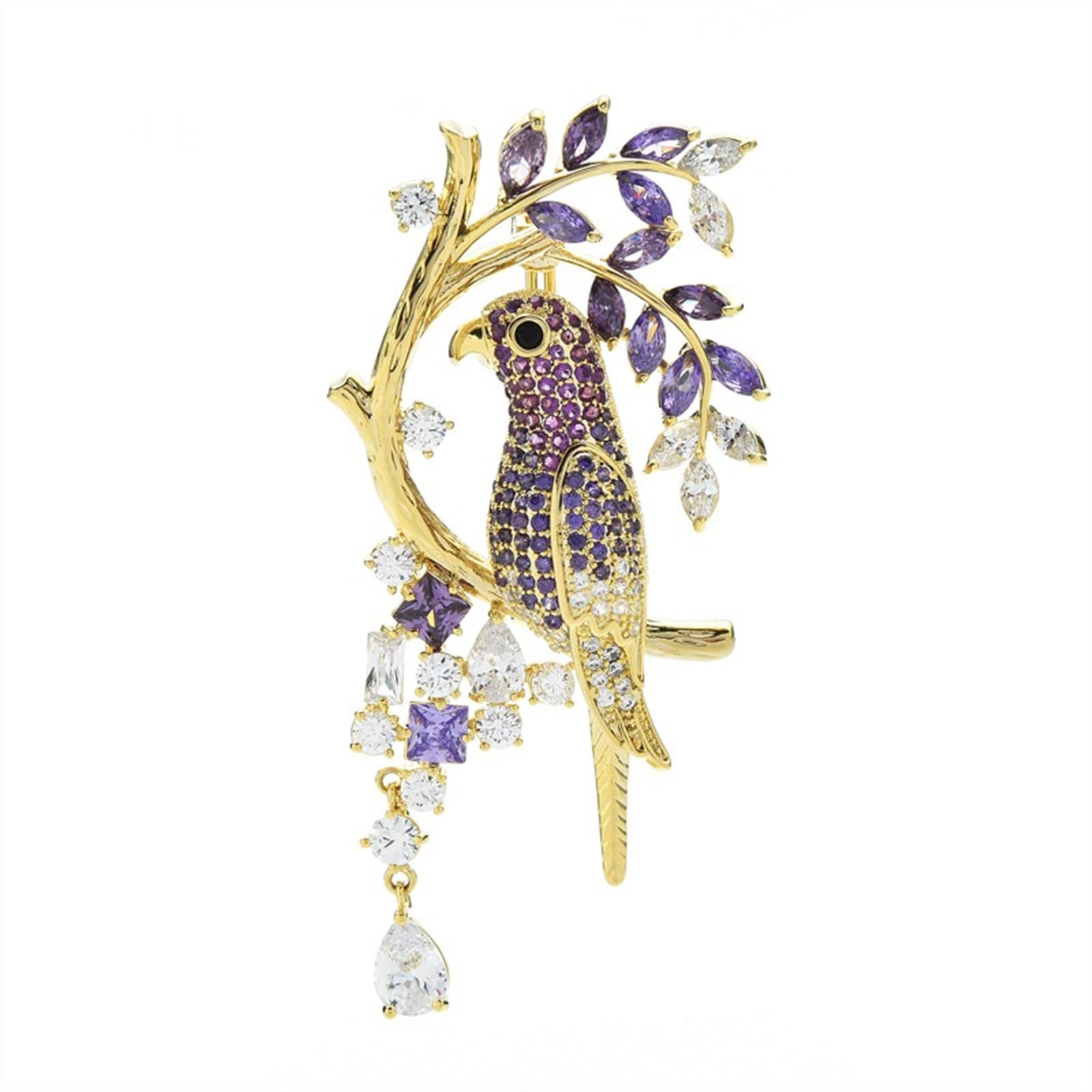 AIHEDOUJ Damen-Brosche, Anstecknadeln, modisches Accessoire, elegante dreifarbige Blumen- und Vogel-Brosche, klassische Party-Brosche, Vogelform, modische Brosche (Metallfarbe: Violett)