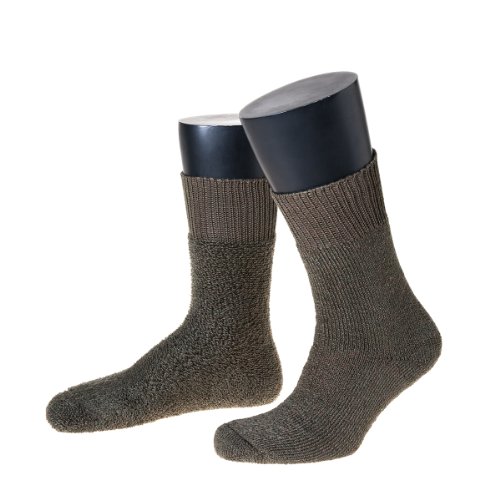 NORDPOL Kurze Thermosocke "Immerwarm" aus Vollplüsch (Woll-Polyester-Gemisch), 3 Paar, oliv, Made in Germany, Gr. 45-47