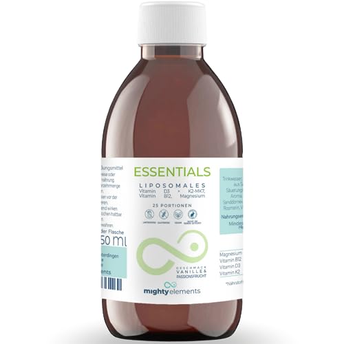 Liposomales Vitamin D3 (5.000 IE) | Vitamin K2-MK7 | Vitamin B12 | Magnesium (150 mg) | Mighty Elements Essentials | hochdosiert | vegan | ohne Alkohol | 250 ml