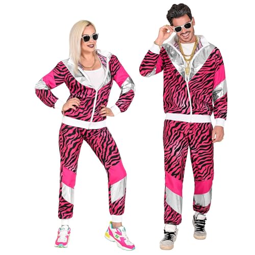 Widmann 11293 - Kostüm 80er-Jahre Trainingsanzug Tiger, pink, Jacke und Hose, angenehmer Tragekomfort, Animal Print, Party Animal, Jogginganzug, Retro-Style, Bad Taste Party, Karneval