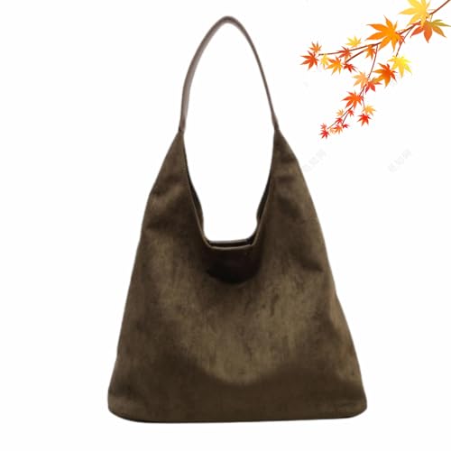 Wildledertasche für Damen, Herbst und Winter, Hobos-Schultertaschen, Retro, Wildleder, Schultertasche, Tragetasche, lässige Pendlertasche, grün, L