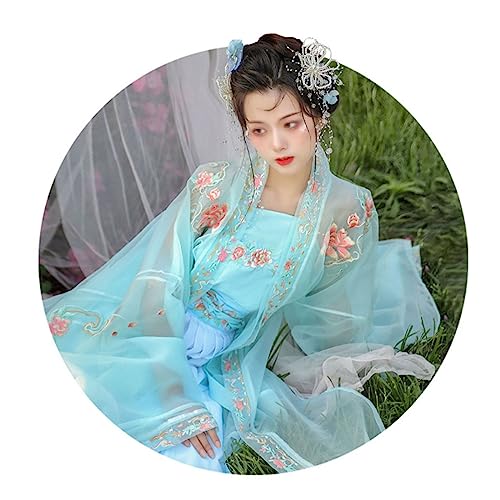 OZMDXKJ Song System Hanfu Damen-Kostüm, dünner Stil, super unsterblich, elegant, komplettes Set, L = 166–170 cm, Blau