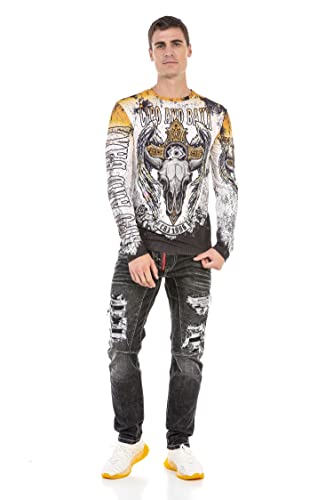 Cipo & Baxx Herren Sweatshirt Pullover Langarmshirt Longsleeve Sweater Print CL492 Ecru XL