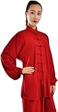 NERHWIVS Kampfsport-Tai-Chi-Anzug, handbestickt, Unisex, chinesischer traditioneller Wing Chun-Anzug, Baumwolle, Tai Chi, chinesisches Kung Fu,Red-XL