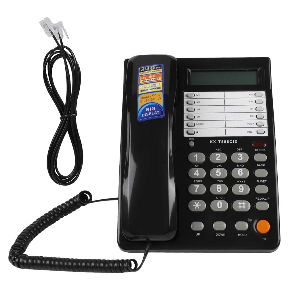 Garsent Schnurgebundes Telefon, DTMF/FSK Dualsystems Schnurtelefone Tischtelefon mit Anrufe ID Display für Büro Zuhause (schwarz)