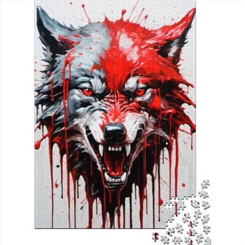 Tropfende Farbe, Wolf-Kunst, Holzpuzzle für Erwachsene, Puzzle-Spielzeug für Erwachsene und Jugendliche, Puzzle, Holzpuzzle für Erwachsene und Teenager (Größe: 52 x 38 cm)