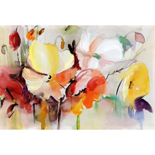 Moderne Wandkunst Blumen Bild Aquarell Blumen Malerei Druck auf Leinwand Gemälde Wohnzimmer Home Wand Poster Dekor 50x70cm Rahmenlos