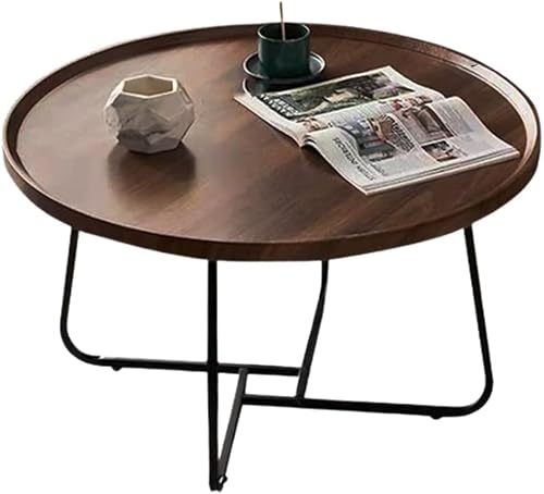 Multifunktionaler Couchtisch, moderner Wohnzimmer-Haushalt, kleiner Haushalt, runder Kombinations-Couchtisch, Walnussholzplatte und schwarzer Metallrahmen (Größe: 80 x 46 cm, weiß, 60 x 39 c