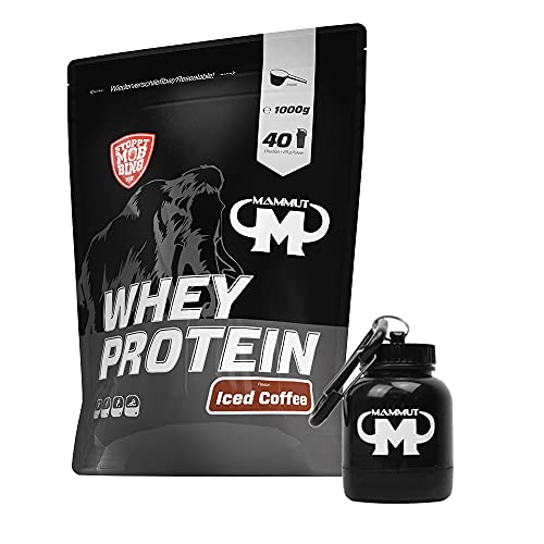 1kg Mammut Whey Protein Eiweißshake - Set inkl. Protein Shaker, Riegel, Powderbank oder Tasse (Iced Coffee, Gratis Mammut Powderbank)