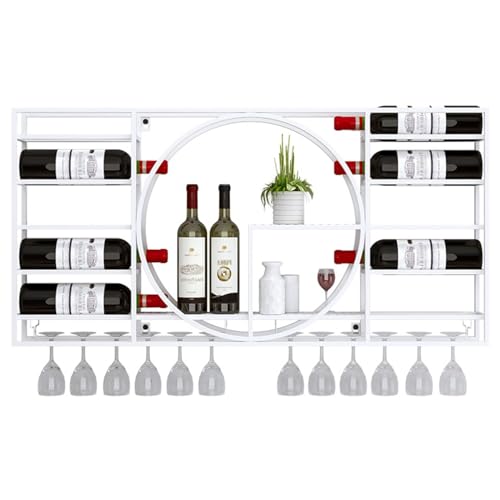 Hängende industrielle runde Weinregale, Weinhalter aus Eisen, moderner multifunktionaler Weinhalter aus Metall for die Küche, das Zuhause, die Bar oder das Café(White,110x62x11cm/43x24x4.3in)