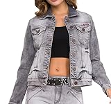 Cipo & Baxx Damen Jeansjacke Oversize Lang Denim Frezeitjacke WJ212 Grau L