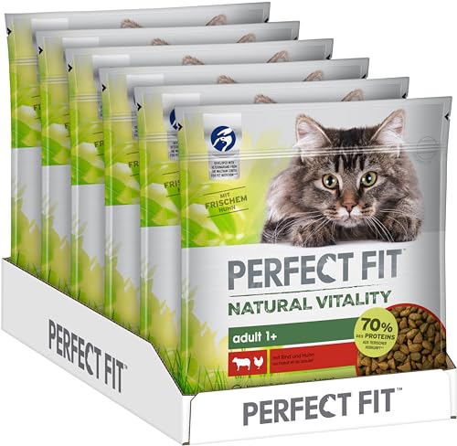 PERFECT FIT Natural Vitality - Katzenfutter Trockenfutter Adult 1+ - Rind und Huhn, 6 x 650g