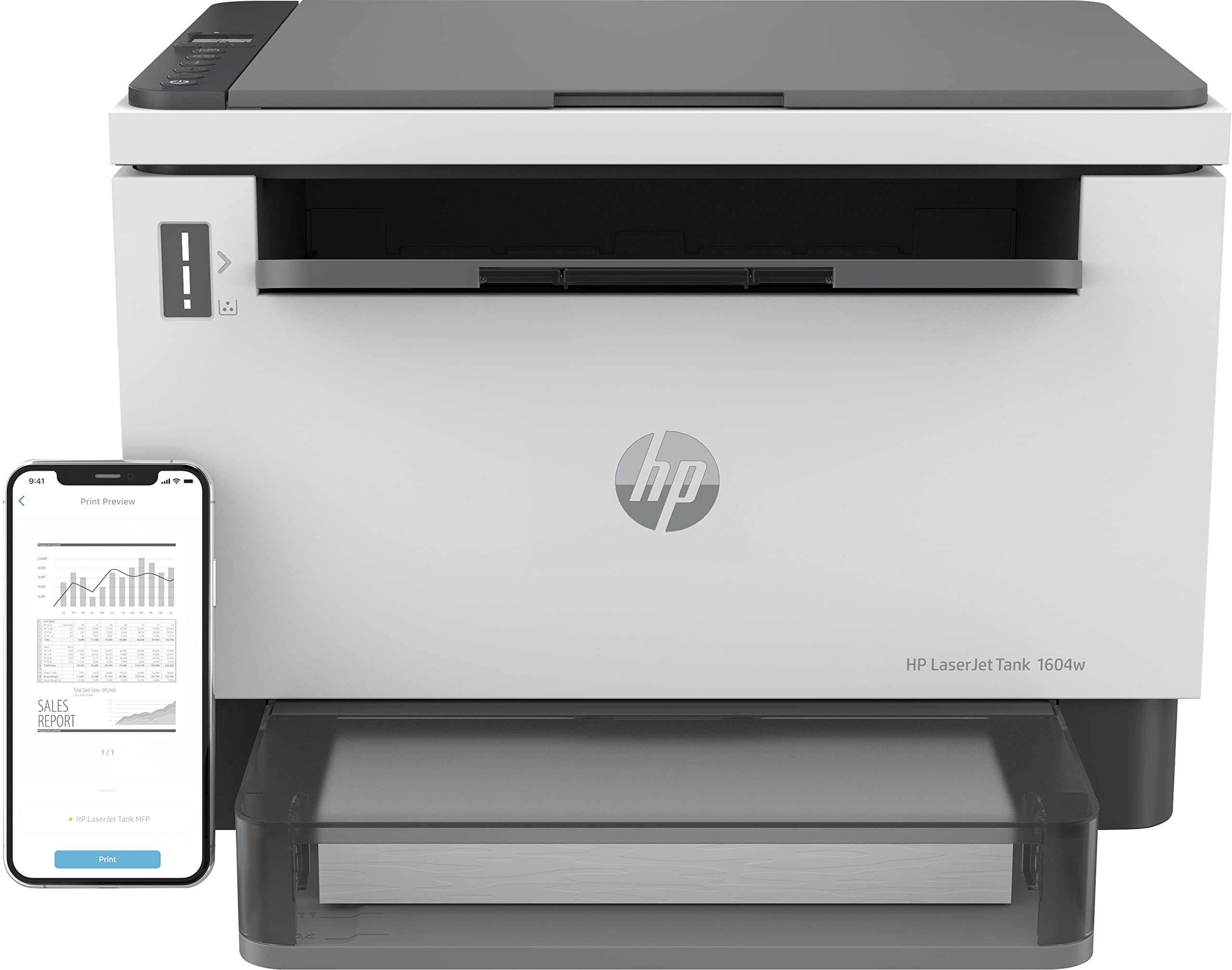 HP Laserjet Tank MFP 1604w Multifunktions-Laserdrucker (Drucker, Scanner, Kopierer) mit Dual-Band-Wi-Fi, BTLE, inklusive Original HP Toner für bis zu 5000 Seiten, 22 Seiten/Min, 600x600 dpi, weiß