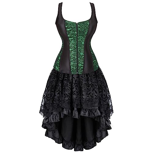 Tutu Rock Damen Set Steampunk Gothic Rock und Korsett 2 Stücke Mittelalter Rock Viktorianisch Renaissance Halloween Karneval Kostüm Vintage Spitzenfliege Röcke Palast Gotischer Punk Party Outfit