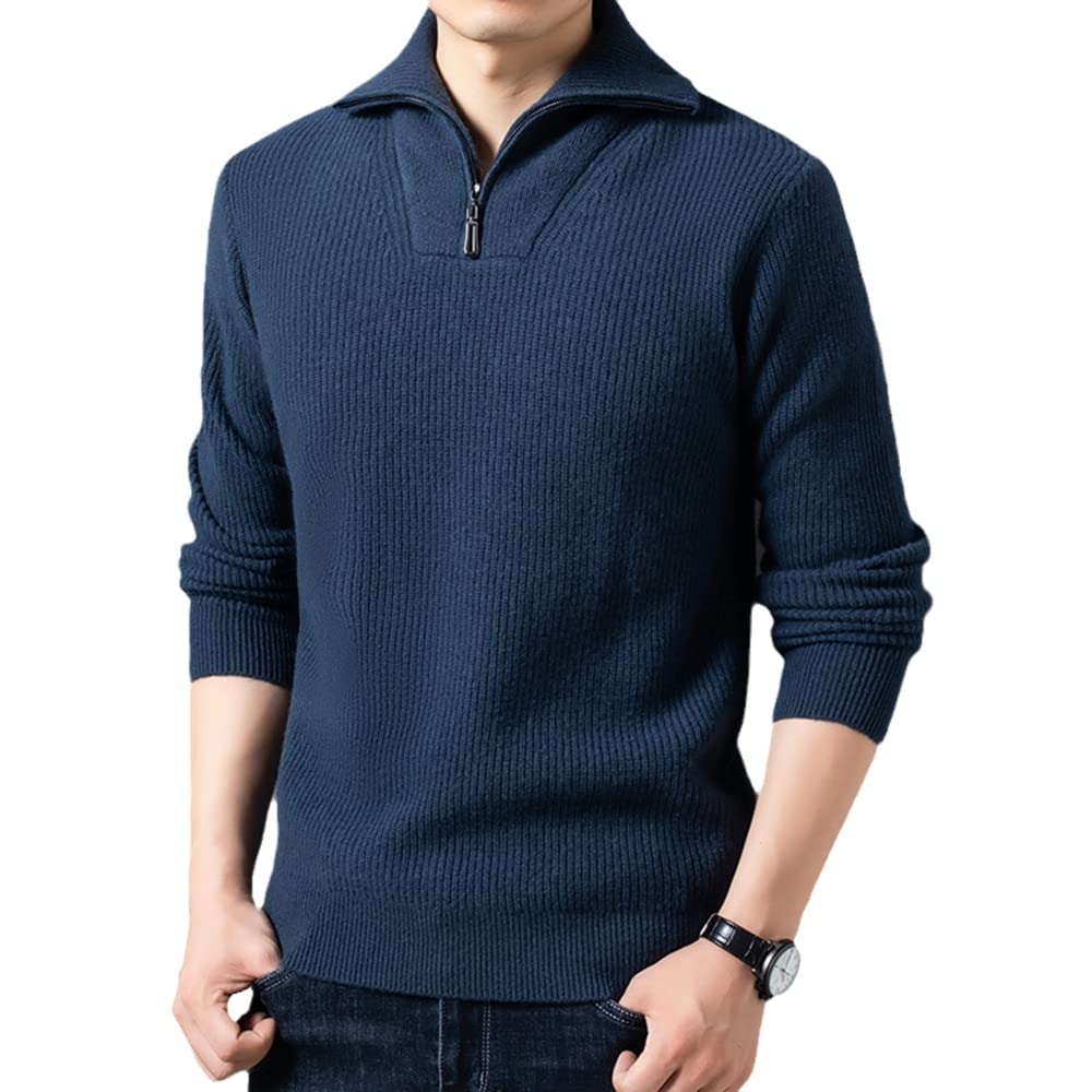 BANLUX Herren Pullover - Verdickter Kaschmir Langarm Pullover Herren Winter Half Zipped Stand Kragen Jacquard Trend Knitting Bottoming Shirt Herren Warmer Pullover,Modell A,3XL