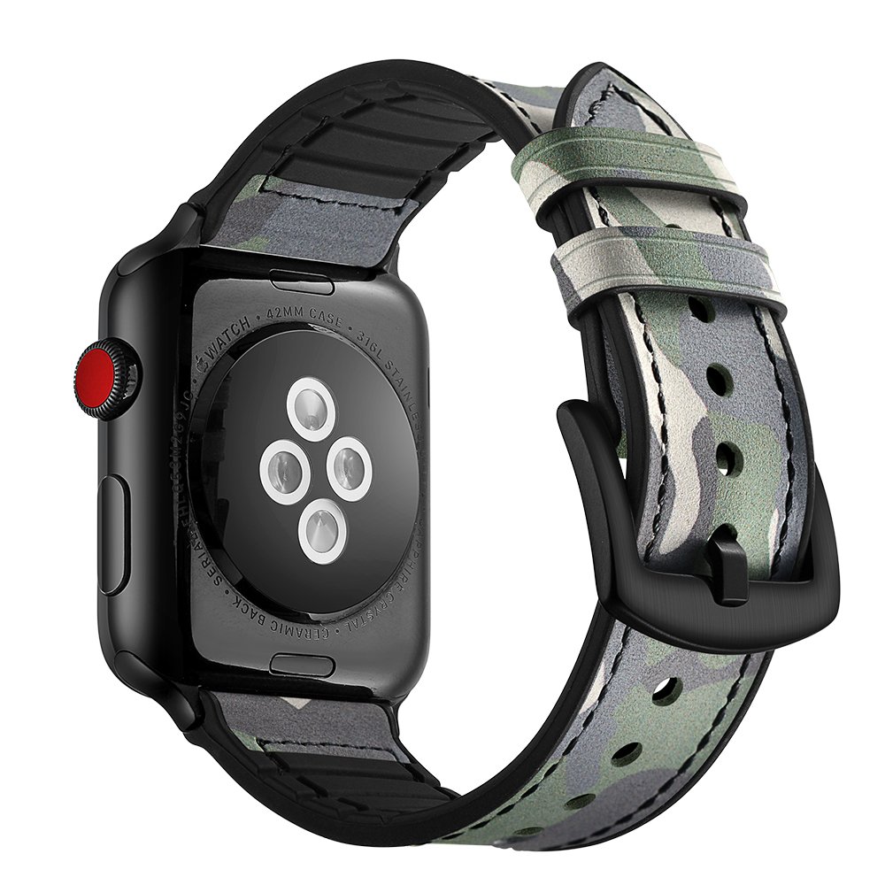 Dee Plus Echtleder Armband für Apple Watch Series 1/2/3/4/5/6/7/8/SE, Kalb Leder Silikon Uhr Ersatzband Uhrenarmbänder,Edelstahlschließe Einstellbar Premium Leder Armband, Mehrfarben optional