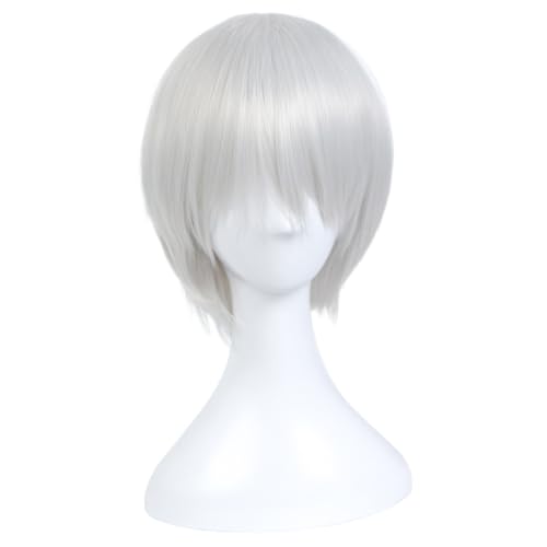 Silberne Herren-Perücke mit kurzem Haar, 27,9 cm, for Damen, Cosplay, Party, Anziehperücke, Kopfbedeckung