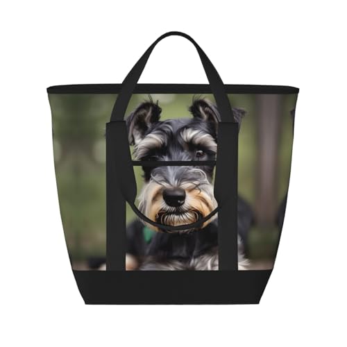 YQxwJL Süße isolierte Kühltasche mit Schnauzer-Druck, großes Fassungsvermögen, Einkaufstasche, Reisetasche, Strand, wiederverwendbare Einkaufstasche für Erwachsene, Schwarz, Einheitsgröße