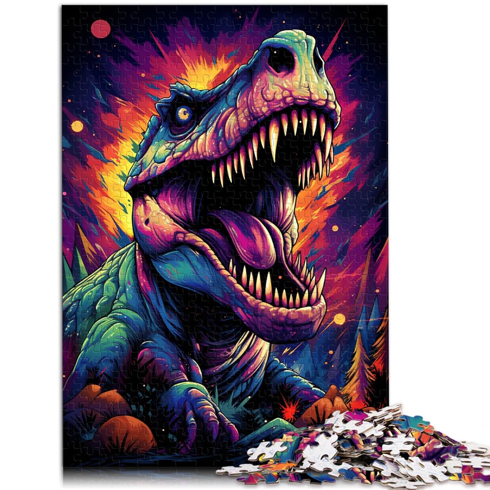 Spielzeug-Puzzle „Die farbenfrohe Psychedelie der Dinosaurier in der Sternennacht“ 1000-teiliges Puzzle für Erwachsene aus Holz, Puzzle zum Verschenken, 1000 Teile (50 x 75 cm)