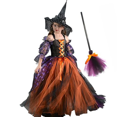 Huyeruie Hexenkostüm für Mädchen, Hexenkostüm für Mädchen | Ärmelloses Hexenkleid Set Halloween - Gothic Märchen Kostüm Halloween Cosplay Mottoparty