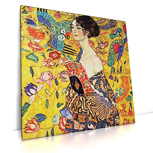 CanvasArts Dame mit Fächer - Gustav Klimt - Leinwandbild (70 x 70 cm, Leinwand auf Keilrahmen)