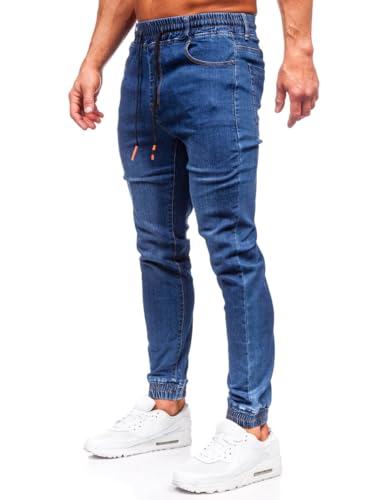 BOLF Herren Jeans Jogger Cargohose Denim Style Sweathose Jogg Used Look Jeanspants Destroyed Freizeit Casual Style Slim Fit Narrow Leg 8121 Dunkelblau S [6F6]