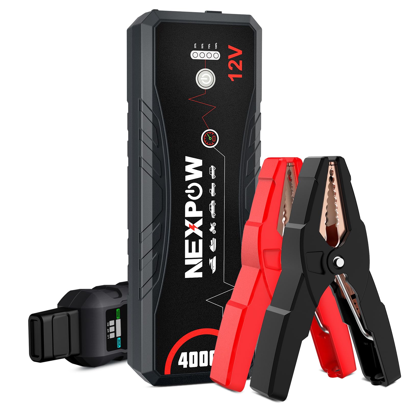 NEXPOW Starthilfe Powerbank, 4000A Spitzstrom Tragbare Auto Starthilfe 12V für Alle Benzin und 10.0L Dieselmotor, Starter Powerbank mit LED Taschenlampe/USB, Batterie Jump Starter mit Starthilfekabel