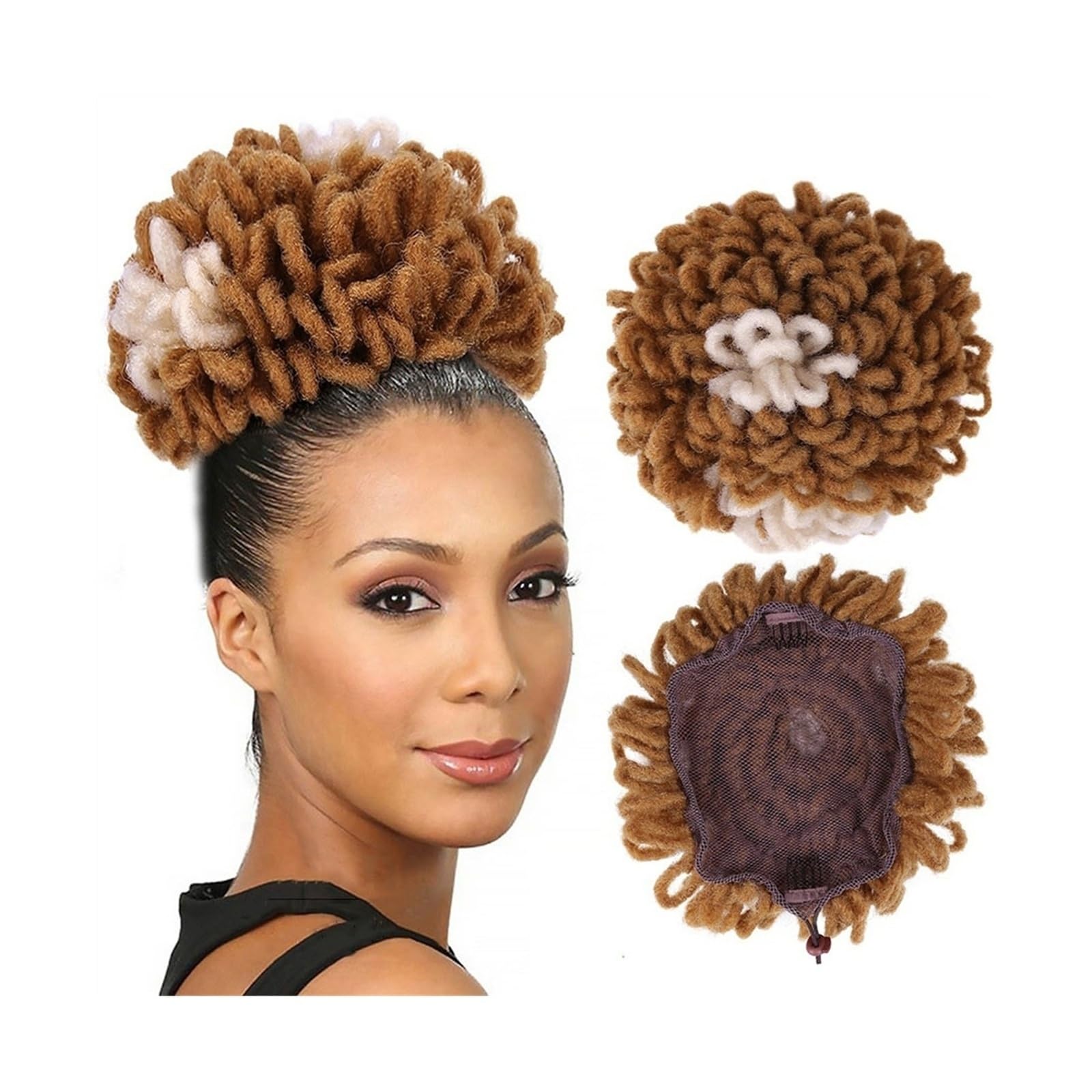 Haarteil Dreadlock Dutt Afro High Puff Kordelzug Pferdeschwanz Haarknoten Haarteile Faux Locs Clip In Pferdeschwanz Extensions Synthetische Haarknoten Stücke for schwarze Frauen Haarverlängerung(L 27