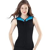 Frauen Elastische Neoprenweste, 3mm Neopren ärmellose Front Zip Tauchen Anzug, für Tauchen Surfen Schnorcheln Schwimmen,Schwarz,XXL