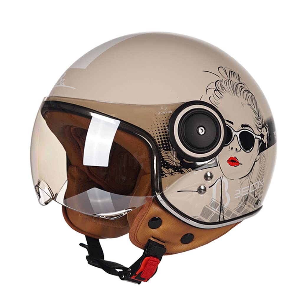 Retro Style Motorrad Open Face 3/4 Helm mit Sonnenblende für Chopper Scooter Cruiser, Motorrad Halbhelm, ECE Certified Herren und Damen Vintage Vespa Moped Helm für Four Seasons