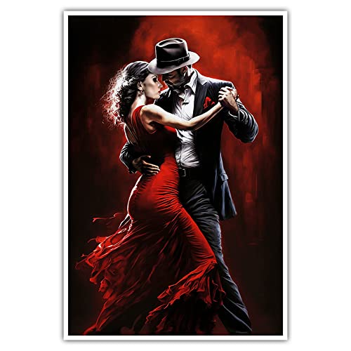 Tango - Poster ohne Rahmen - Posterdruck Paar Tanzen sinnlich Modern Art Rotes Kleid Bild Wandbild Kunst Druck Bilder Wand Deko Wandposter Modern XXL Wohnzimmer (80 x 60 cm, Poster)