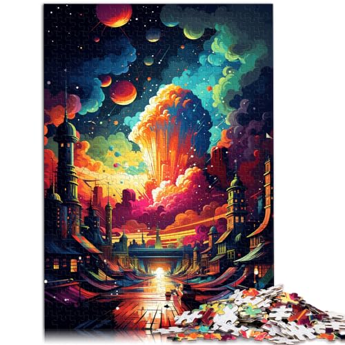 Puzzle, psychedelische Farbstadt, Puzzle 1000 Teile, Holzpuzzle, Spaß für Aktivitäten zu Hause, Geburtstagsgeschenk, Reisegeschenk, 1000 Teile (50 x 75 cm)