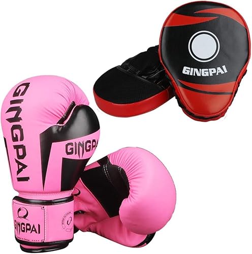 Boxhandschuhe Handziel Muay Thai Training Pro Grip Sparring Boxsack Atmungsaktive Handschuhe Erwachsene Kinder Kickboxen Kämpfen,Rosa,10oz