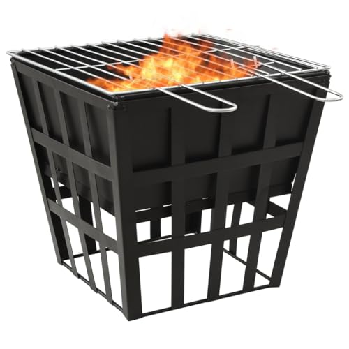 Home Items, 2-in-1 Feuerstelle und Grill, 34 x 34 x 48 cm, Stahl, Anzugmöbel