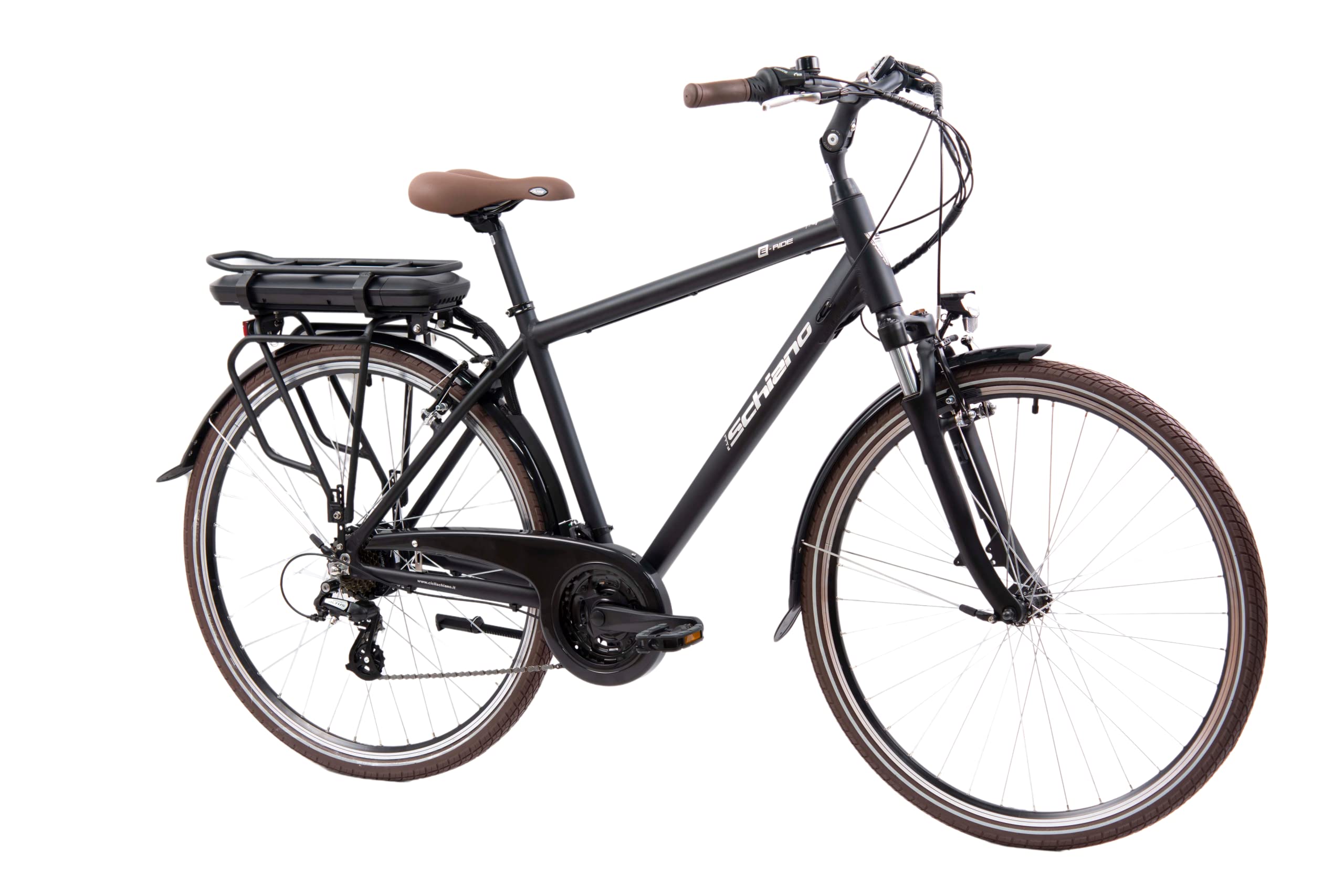 F.lli Schiano E-Ride 28 Zoll, City/Trekking E-Bike mit 250W Motor, 21-Gang-Getriebe, für Herren in Schwarz