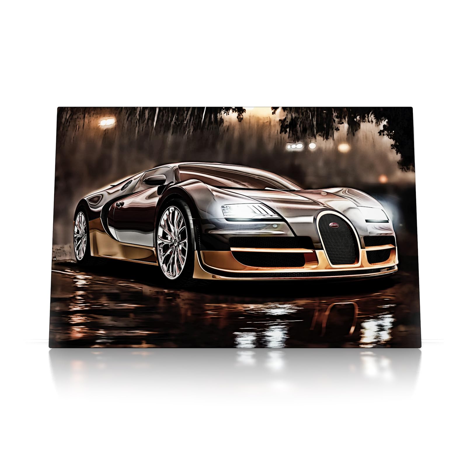 CanvasArts Leinwand Bild - Auto Artwork Sunset Super Sportwagen kompatibel mit Bugatti Veyron (60 x 40 cm, Leinwand auf Keilrahmen)