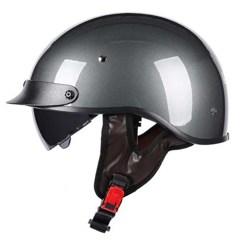 Motorrad-Halbhelm-Baseballkappe Mit ECE-Zertifiziertem Visier, Offener Helm Mit Einziehbarer Schnellverschluss-Schnalle, Unisex K,XXL63CM